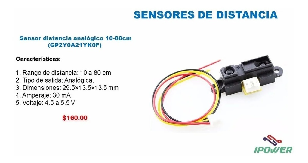 Sensor De Distancia Infrarrojo IR Sharp GP2Y0A21YK0F 10cm A 80cm ...